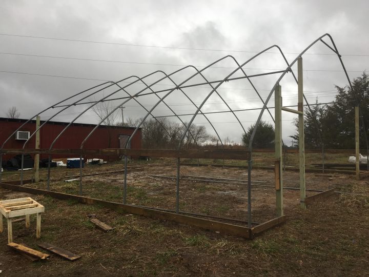 Greenhouse frame under construction