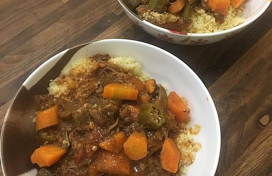 North African Spiced Goat Stew with Okra and Sweet Potatoes