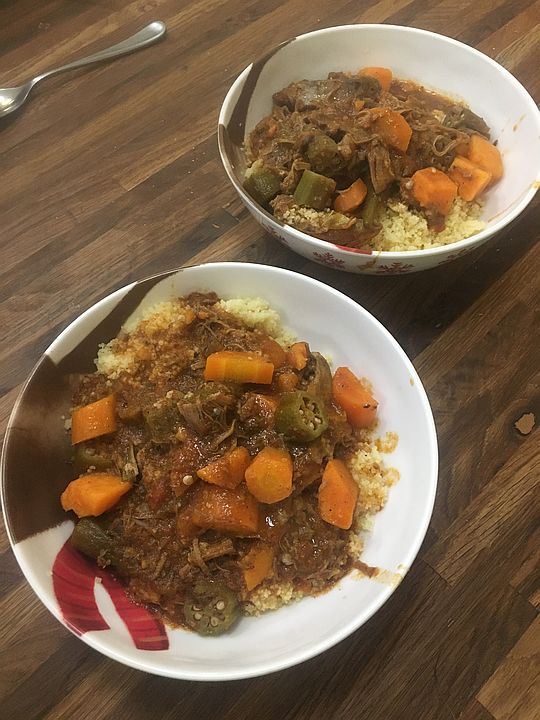 North African Spiced Goat Stew with Okra and Sweet Potatoes