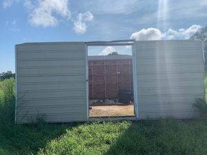 After the storm, this shed is missing its roof