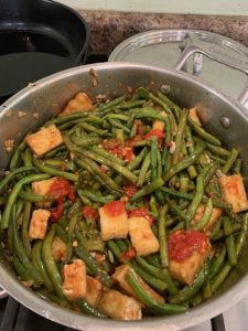 Stir fried long beans with fried tofu