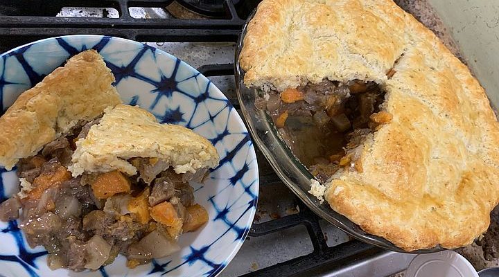 Beef Pot Pie with Daikon, Sweet Potato and Biscuit Crust