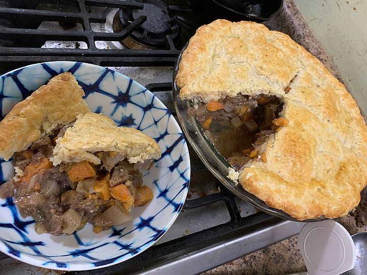 Beef Pot Pie with Daikon, Sweet Potato and Biscuit Crust