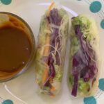 Spring rolls and peanut sauce. all the veg from the farm