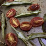 Roasted okra and juliet tomatoes