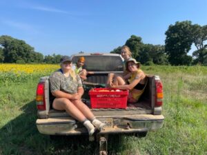 The work crew in Jo's truck (L to R) Emery, Robin, Skylar and Melea
