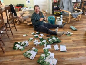Josephine sorting and organizing seeds for 2024