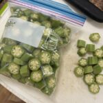 Okra chopped up, in the bag and ready for the freezer