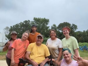 August 2025 work crew left to right is Raquel, Katherine Robin (back row), Randy (front), Josephine, Shelby Kayla (down low)