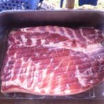 Our first home cured American Guinea Hog bacon at Tubby Creek Farm