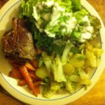 Goat chops, lettuce, cabbage and new potatoes a Tuby Creek Farm home grown meal