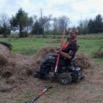 Tearing up a straw bale for mulch