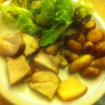 Roasted pork, fingerling potatoes and a salad all raised on our farm
