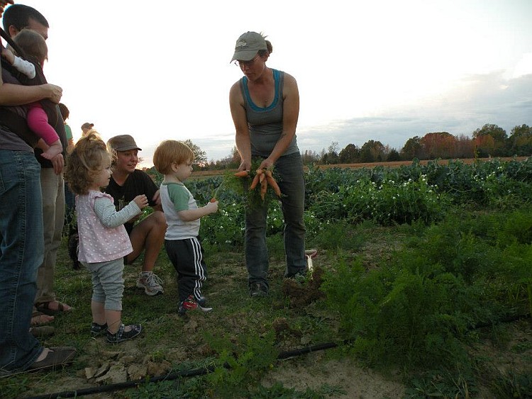 jo showing youngsters where carrots grow