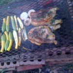 Good eatin, our chicken, leeks, onions and some squash from a farmer friend